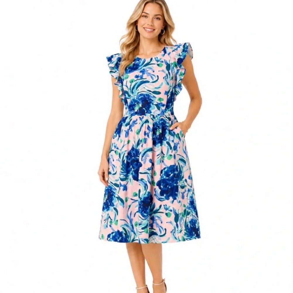 Lilly Pulitzer Rory Dress Racer Back Feminine Ruffle Floral Flowy (Size 4) - Picture 1 of 13